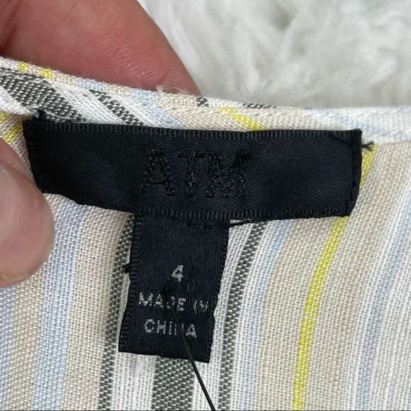 ATM Striped Long Sleeve Linen Skater Skirt Dress NWT Size 4 - Picture 9 of 11